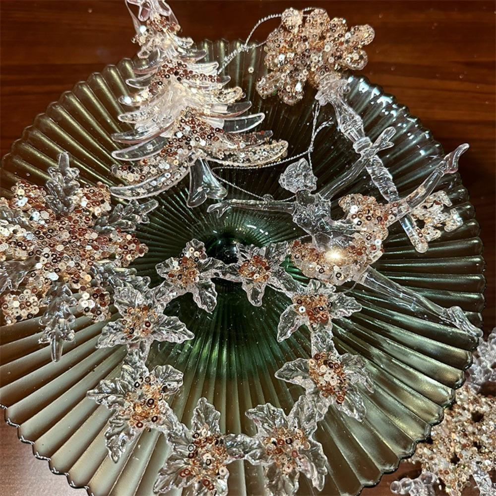 2pcs With Sequins Snowflake Hanging Ornaments Clear Christmas Tree Hanging Ornaments  New Year