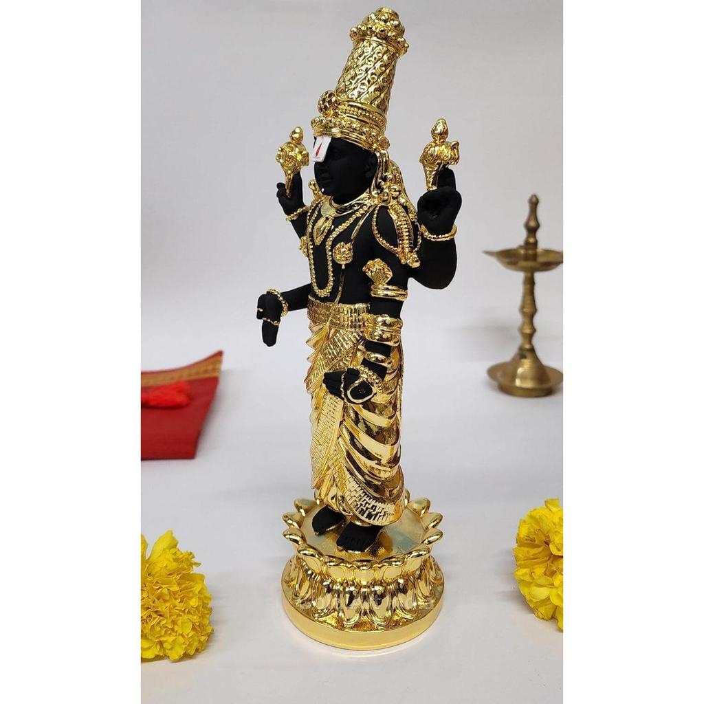 Lord Tirupati Balaji Kamal Gold Plated Black Idol for Mandir Pooja | Vishnu Ji Idol for Diwali Decor |
