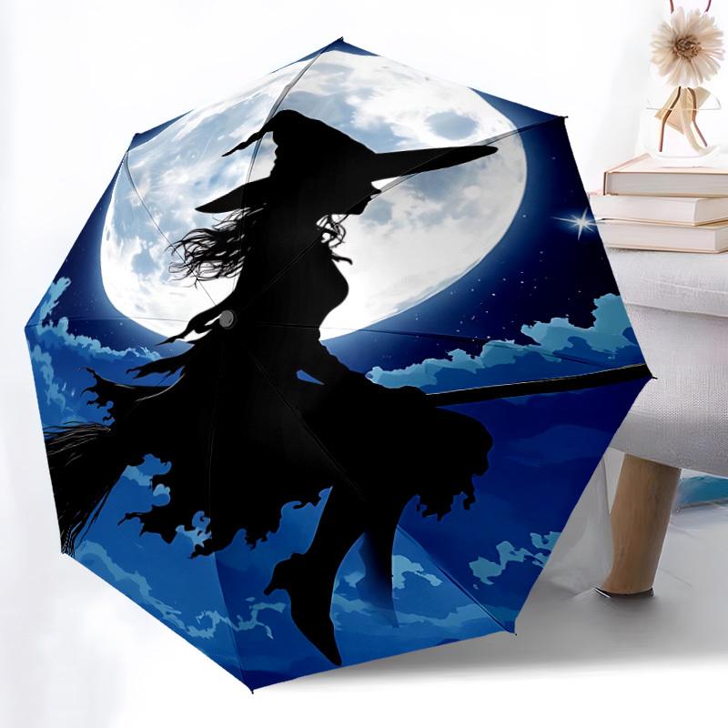 1pc Moon Witch Automatic Open/Close Umbrella, Windproof, Folding Compact Umbrella with Lightweight Design for Women/Men042