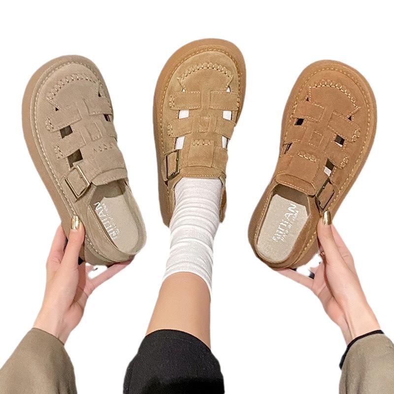 Literary and retro style thick-soled heightening single shoes, women's shoes, one pedal, versatile casual sandals