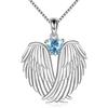Silver Plated Angel Wings & Green Heart CZ Pendant Necklace, Romantic Box Chain Necklace for Women
