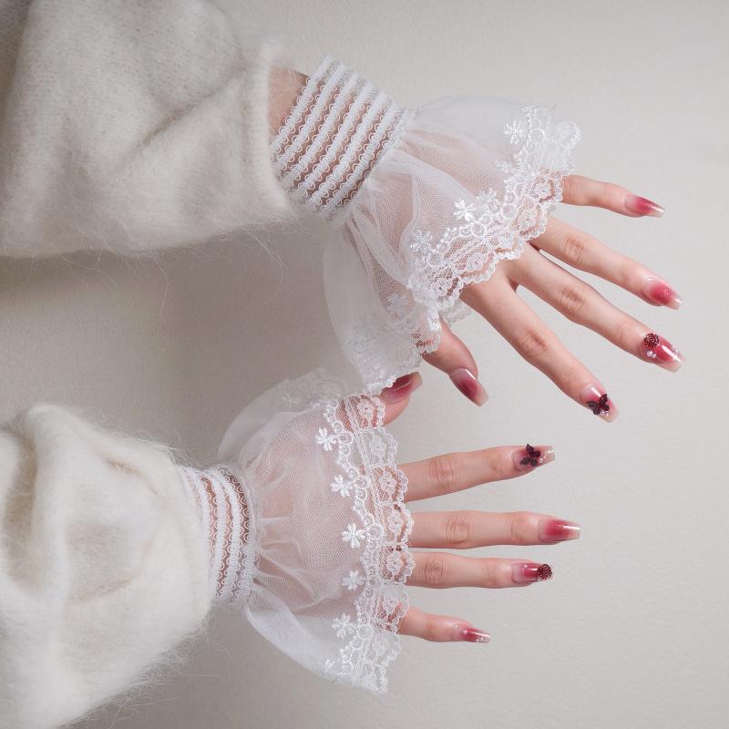 Nail Photo Equipment Short Pearl Lace Wrist Fake Sleeves Bride Decorative False Cuff Tulle Item Nail Art Take Picture Background