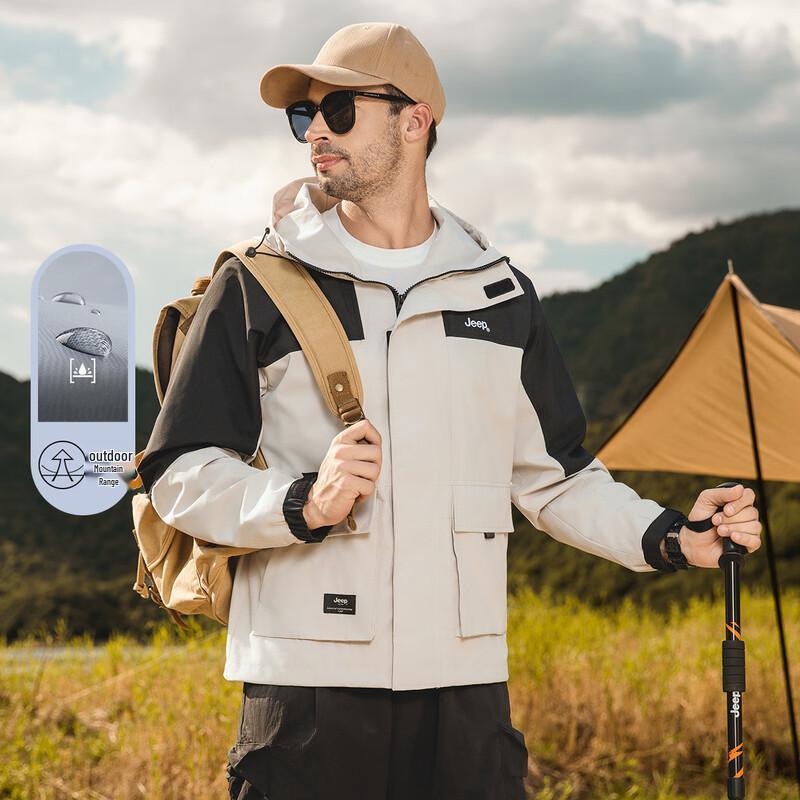 JEEP Men's Fashion Patchwork Windproof Hooded Jacket