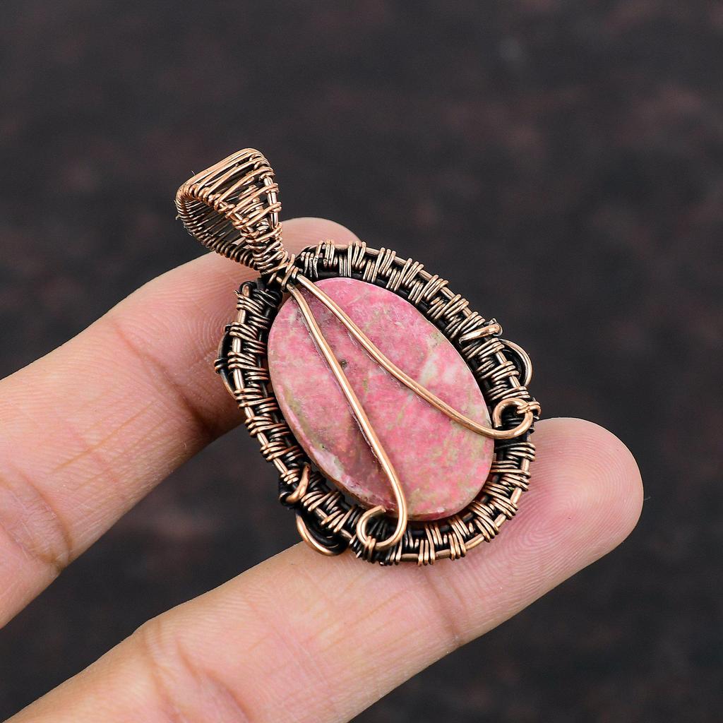 Thulite Pendant Copper Wire Wrapped Pendant Natural Gemstone Pendant Thulite Jewelry Handmade Pendant Dainty Copper Jewelry Anniversary Gift