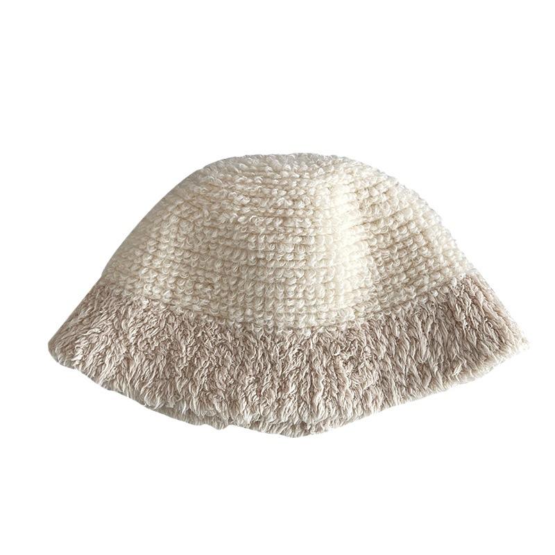 Solid Color Autumn and Winter Personalized Brushed Feeling Plush Wool Knitted Fisherman's Hat Women's Warm Ear Protection Face Small Basin Hat