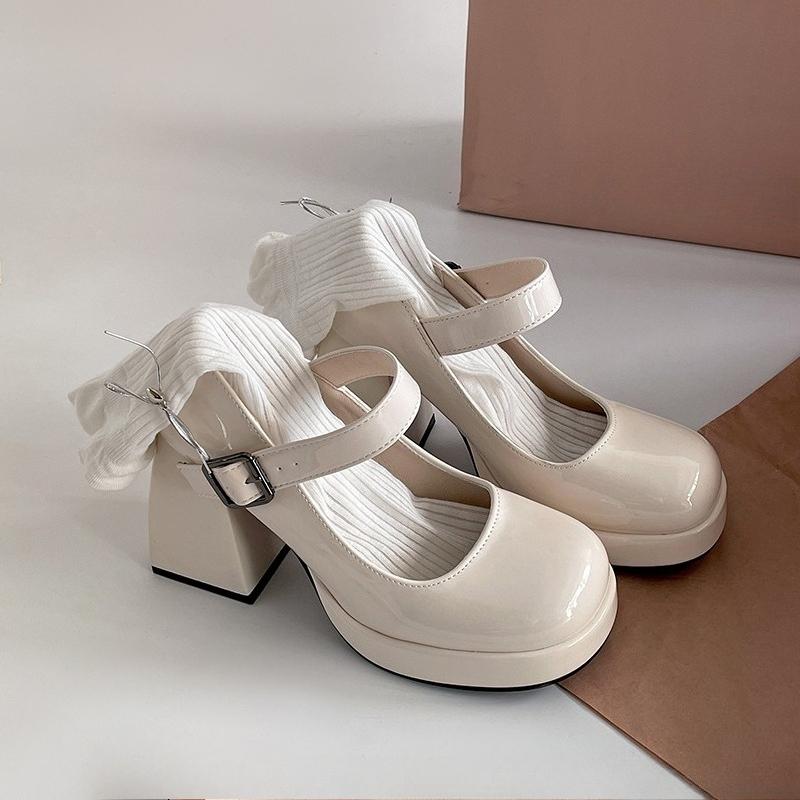 

Модные осенние туфли Мэри Джейн на платформе и толстом каблуке для женщин, модные туфли-лодочки с мелким вырезом для вечеринок на открытом воздухе 35 бежевый