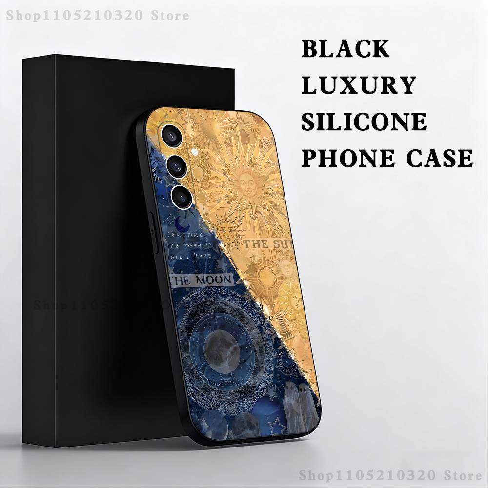 

Aesthetic Print Sun Moon Phone Case For Samsung S25,S24 Ultra,S20,S30 plus,S22 plus,S23,S30 Ultra 5G Silicone Black Shell SamsungA71