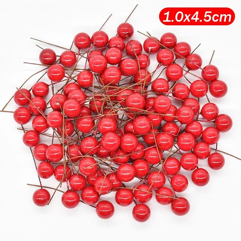 500/50pcs Mini Artificial Red Berries DIY Floral Wreath Ornament Fake Berry Cherry Stamen Christmas New Year Party Home Decor