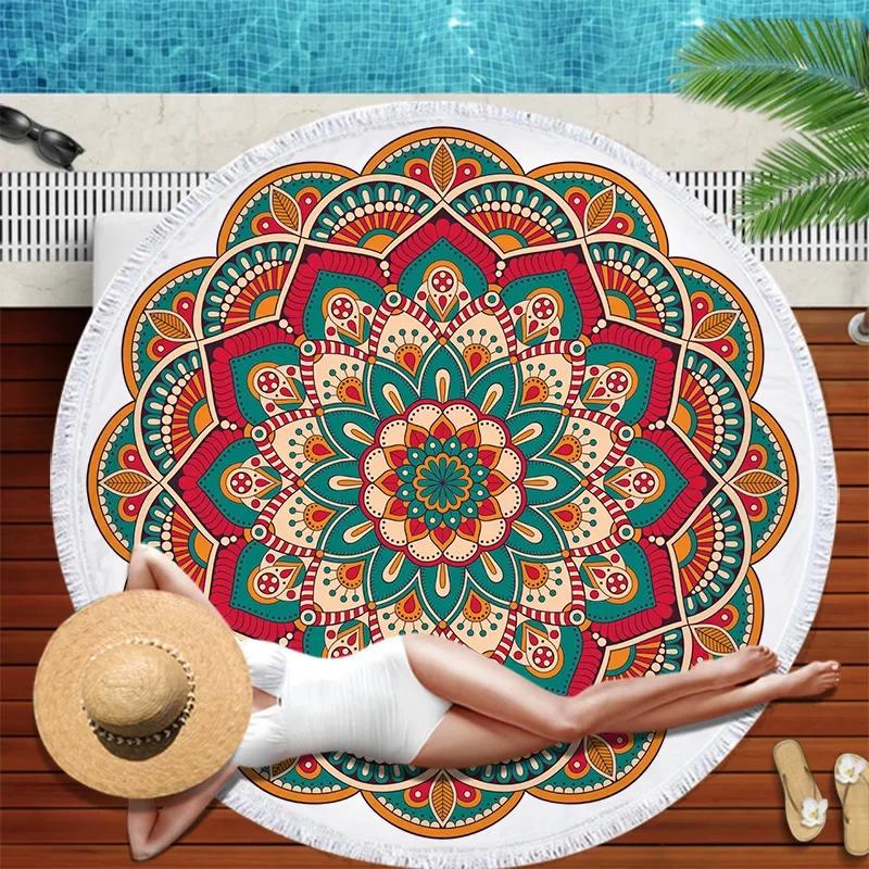 Microfiber Round Beach Towel Mandala Tapestry Beach Towel Bohemian Yoga Mat Swimming Bath Towel Chiffon Tapestry Wall Hanging