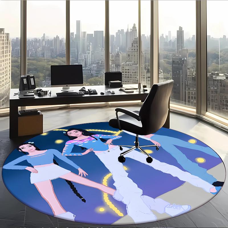 Huntrix (222) Round Office Rug Decorative Floor Rug for Office Bedroom Living Room and Home Space