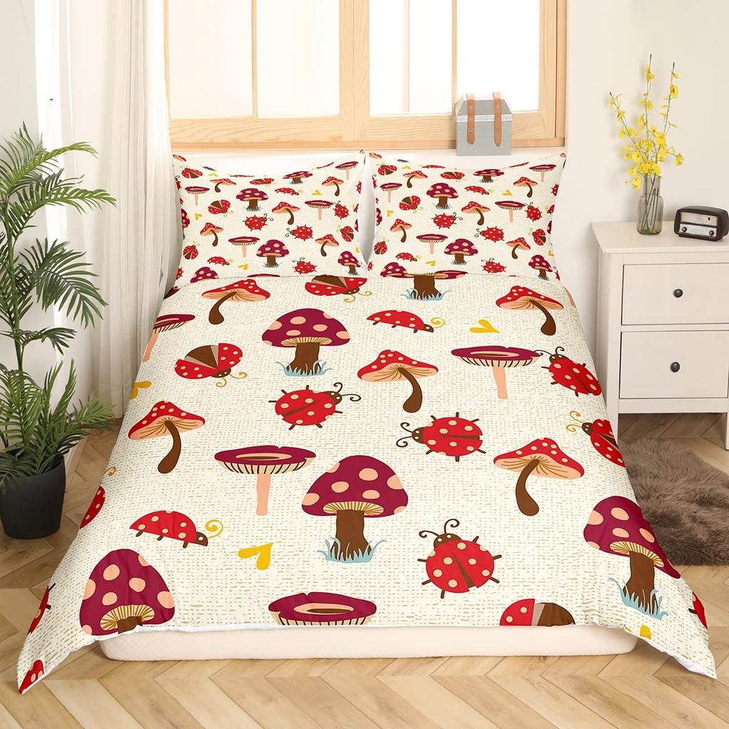 Comforter Ladybug Comforter Set Ladybug On Green Leaf Wild Wildlife Theme Microfiber Bedding Set 3Pcs For Kids Teens