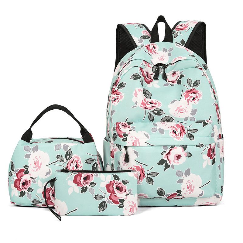 

Набор рюкзаков из трех предметов. Школьная сумка. Сумка для обеда. Простой рюкзак с цветочным принтом. Школьная сумка большой вместимости. зелёный