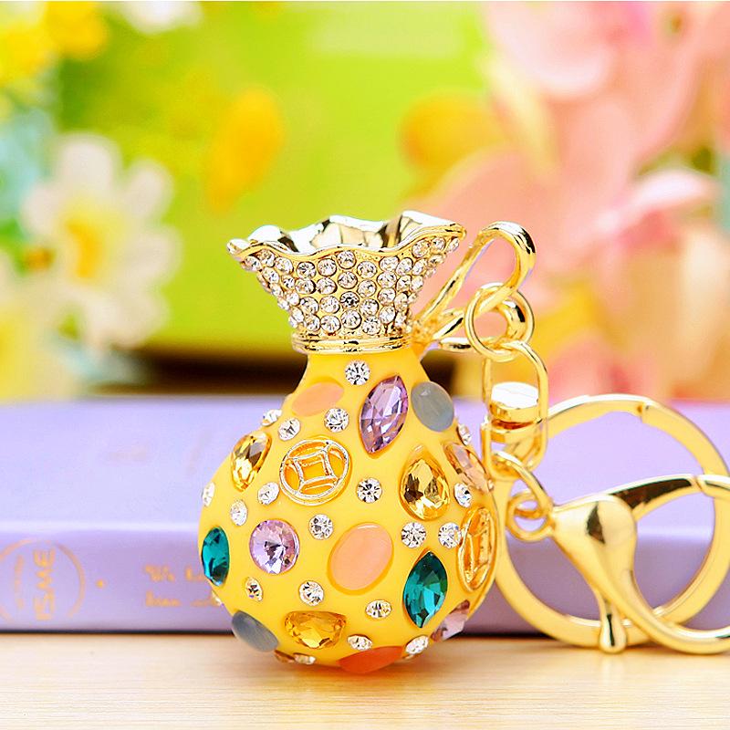 Guochao diamond-set lucky bag car keychain women's bag pendant metal key chain ring business gift