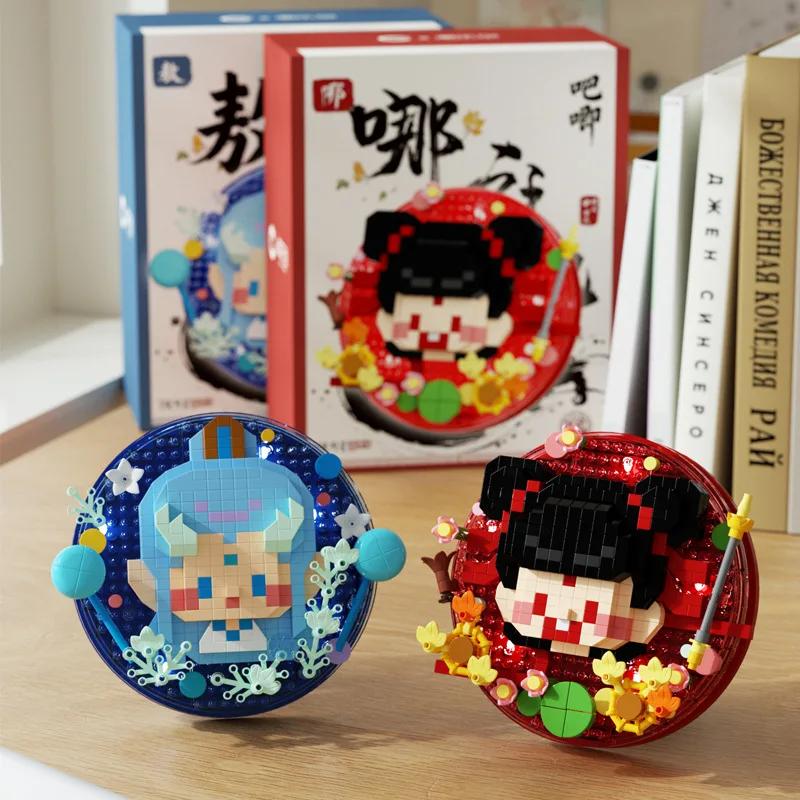 Nezha Aobing Micro Building Blocks Shengongbao Cartoon 3D Assembly Model Guardian Beast Mini Bricks Toys For Kids Gift