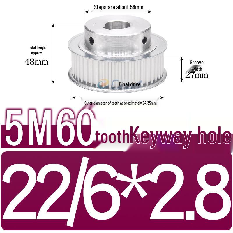 60-Teeth 5M Timing Pulley, T-Slot Width 16/21/27mm, BF Type Stepped with Machined Hole 6-20mm