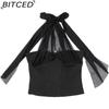 BITCED Summer Women's Solid-Colour Sexy Halterneck Fishbone-Style Crop Top