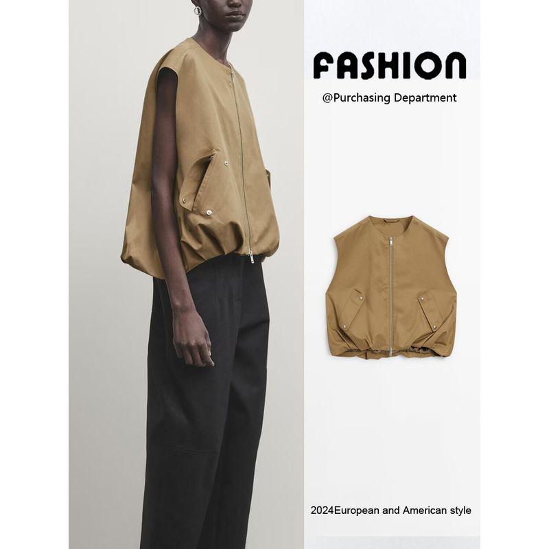 Za2024 Spring-Summer New Type Women's Clothing Casual Bandage Dress Round Neck Vest Jacket Short Coat 06745807 742