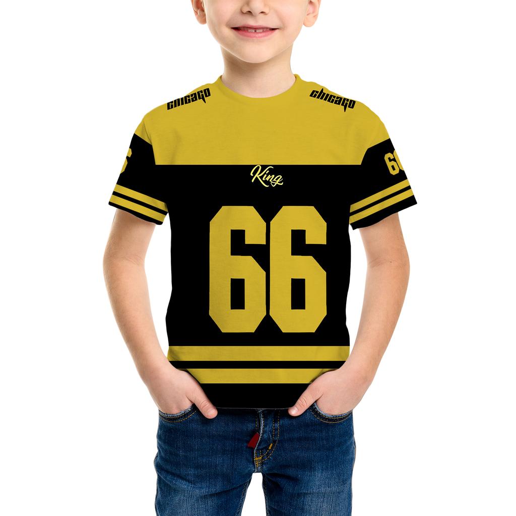 Trendy Children's Short-sleeved T-shirt with Stripes and Numbers Kids' Top