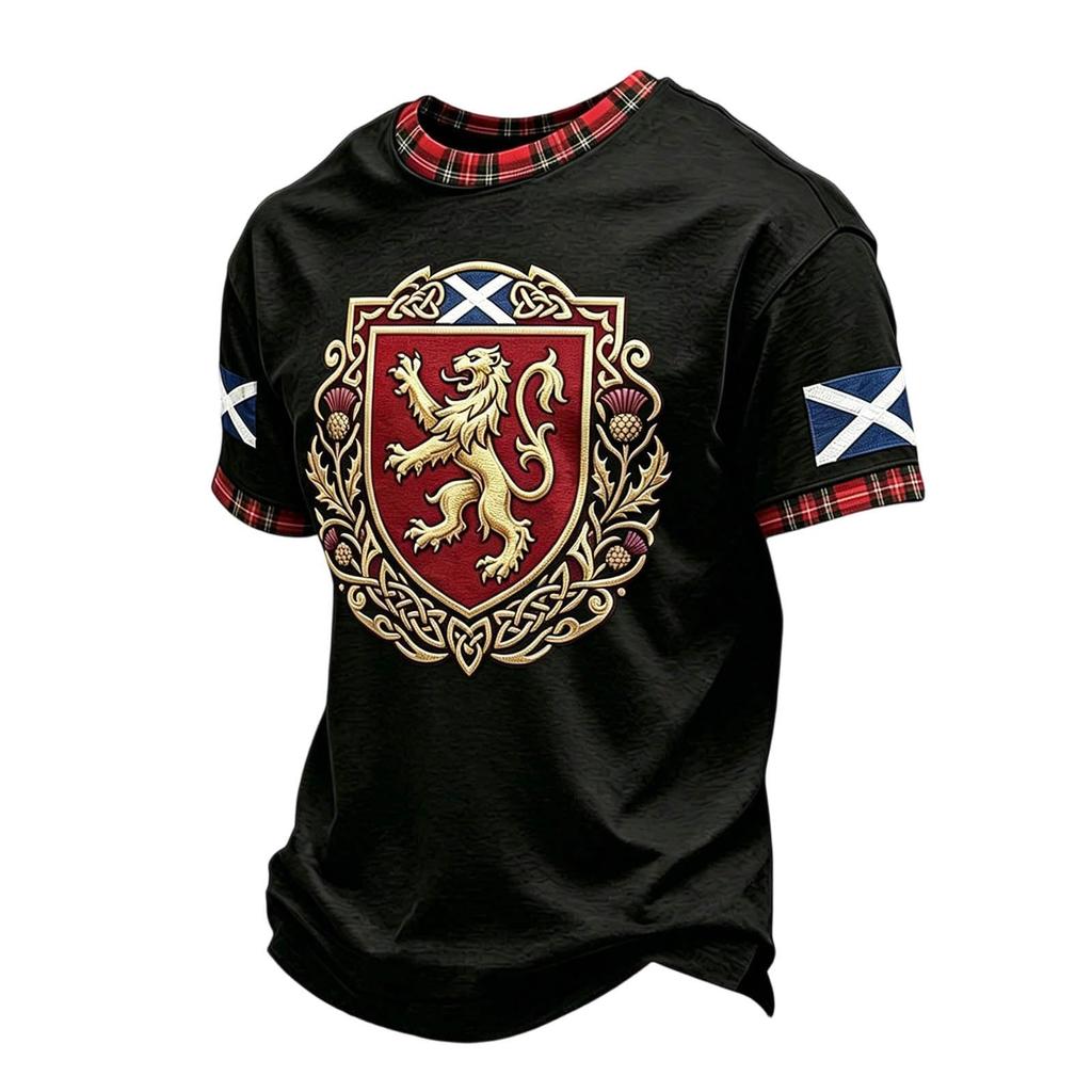 T-shirt Casual da Uomo con Maniche Raglan e Stampa a Quadri Calcio Scozzese, Manica Corta, Girocollo, per l'Uso Quotidiano