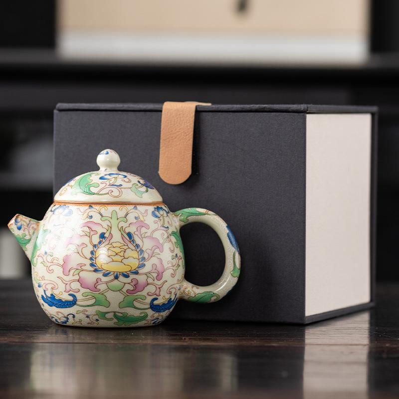 Full Color Yellow Ru Kiln Teapot, Single Pot Opening Can Raise Agate Into Glaze, Hand-brewed Teapot Gift Box, Business Accompaniment
