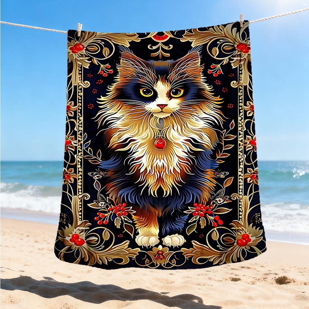 1pc Cat Ornament Print Outdoor Blanket, Lightweight Polyester,