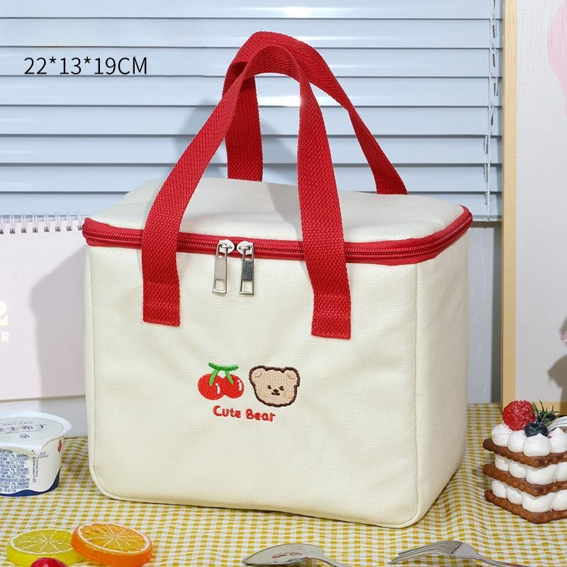 Cute Lunch Bag Large Capacity Canvas Anti-cooling Handbag Aluminum Foil Insulated Food Box Office Worker Portable Bento Bag