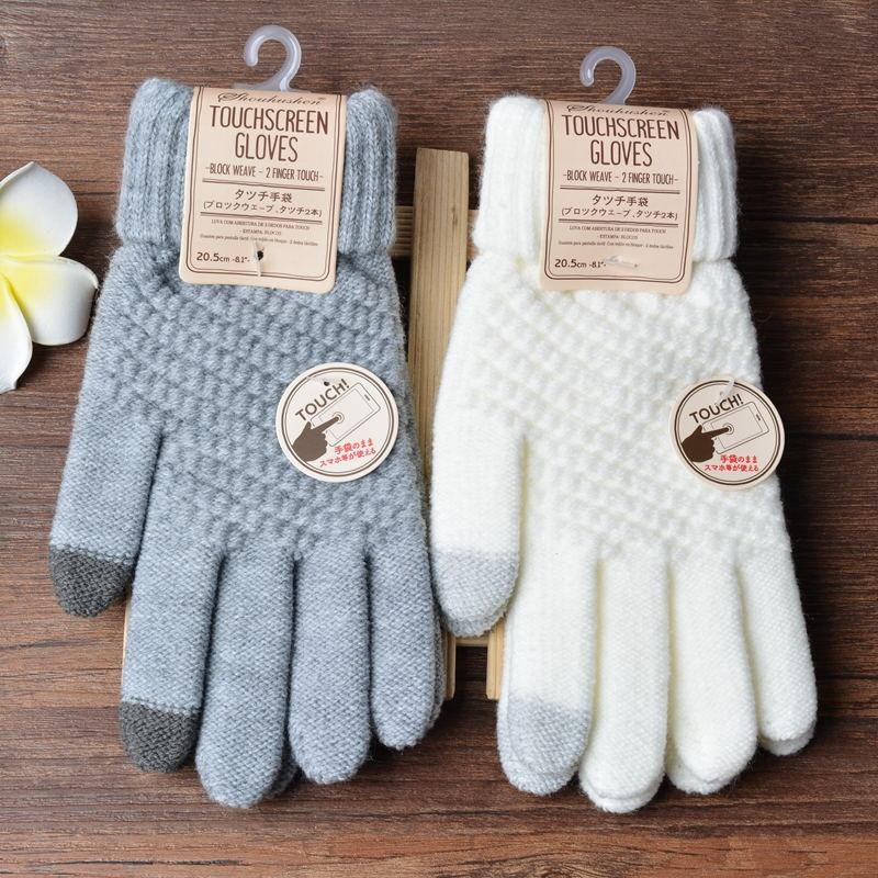 Touch Screen Gloves for Winter Couples with Thick Woolen Yarn Anti Slip Riding Finger Insulation Knitted Warm Gloves