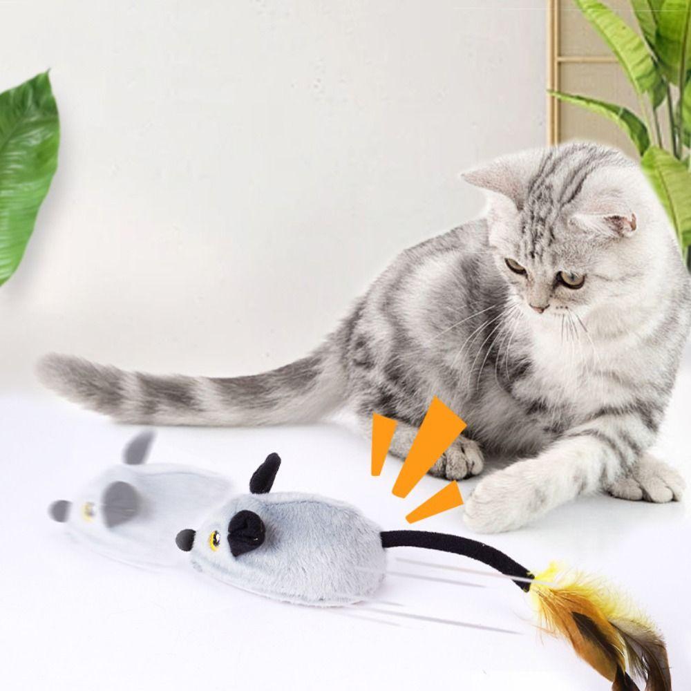 Steerable Automatic Sensing Moving Mouse LED Light USB Rechargeable Pet Plush Toy Kitten