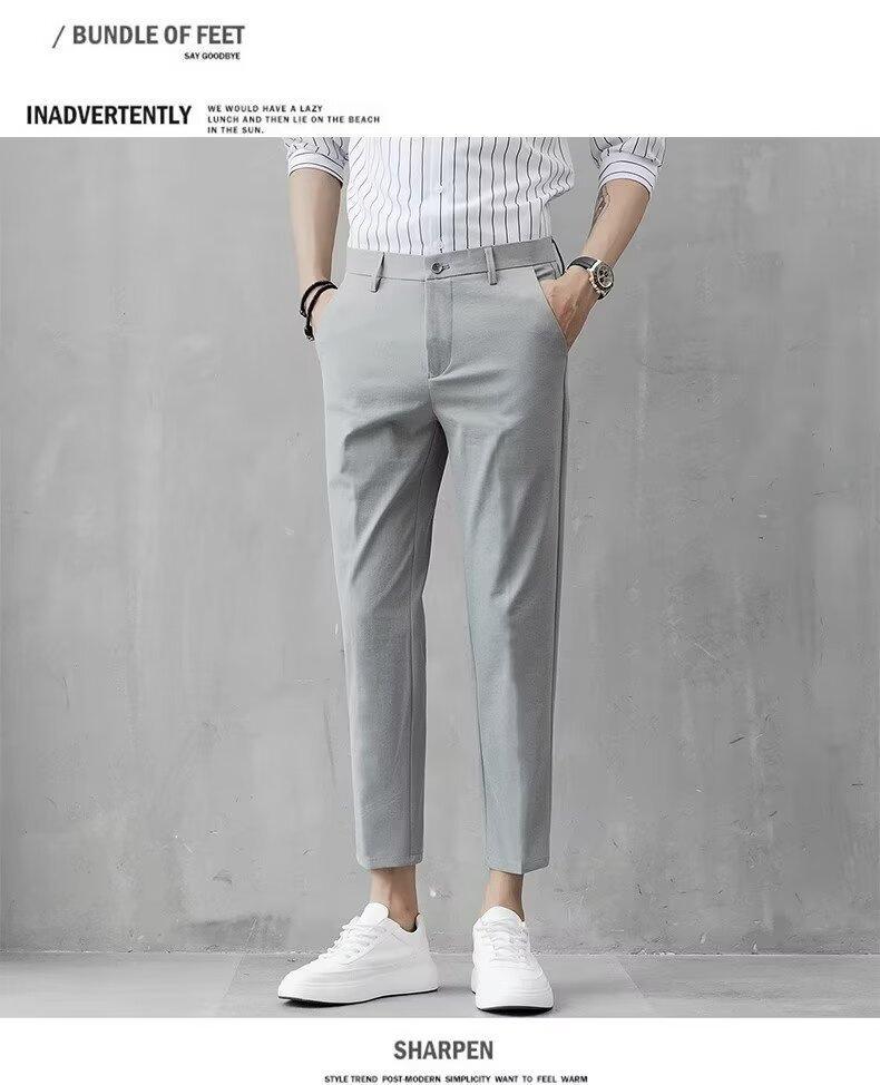 Men's Slim Korean-Style Nine-Point Trendy Trousers - Spring/Summer Casual Thin Long Pants