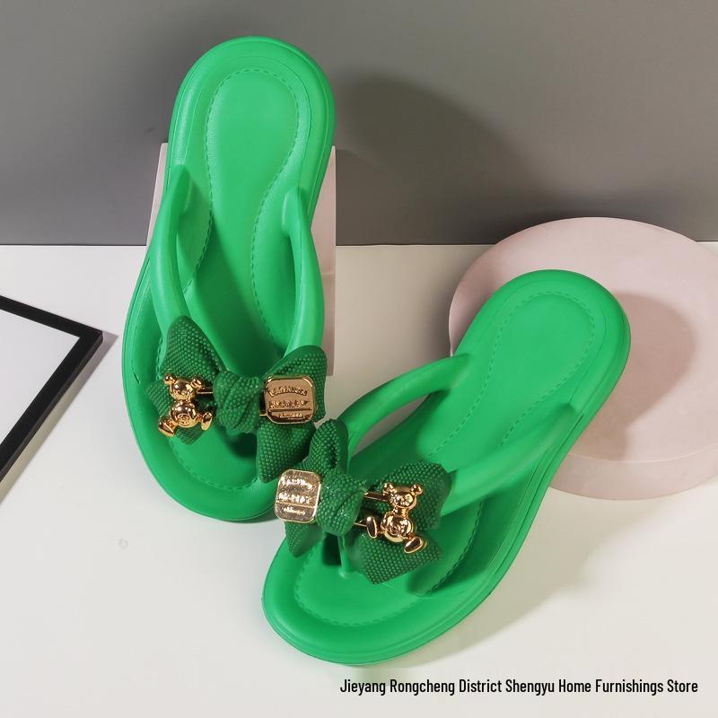 

Тапочки Ева: Толстая подошва и мягкое ощущение, модные шлепанцы с бабочкой и мишкой (Немедленная доставка) 40-41 зелёный/изумрудный