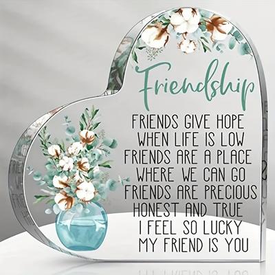 2D Flat Friendship Acrylic Heart Ornament Desktop Decoration, Home Decor Plaque Hanging Wall Art Decorative Garden Decoration for Room Door Signs Hang