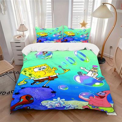 3pcs SpongeBob and Friends Printed Bedding Set, Soft and Comfortable Quilt Cover for Bedroom, Guest Room F078
