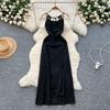 A Backless Off-the-neck Halter Dress for Women A Cinched Waist, Slimming and Slit Vacation Dress