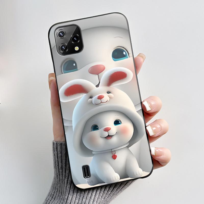 For Blackview A55 Case Oscal C60 Back Cover Luxury Cute Love Rabbit Funny Pattern Black TPU Soft Silicone Protective Phone Case