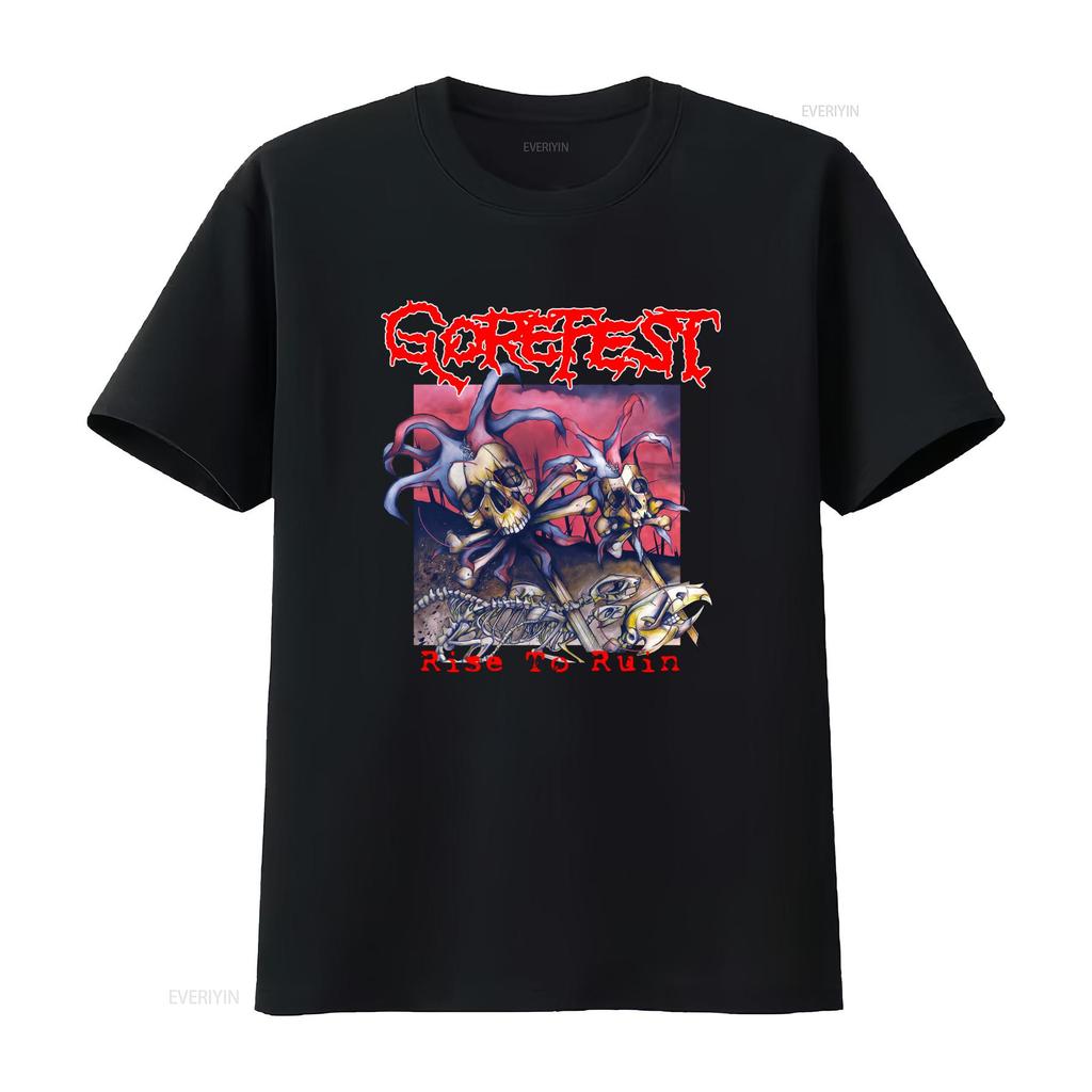 Gorefest Band Per Fan Maglietta Nera Cotone Tutte le Taglie Rise To Ruin Stampa Teschio Stile Rock vintage Lavata uomo Versatile
