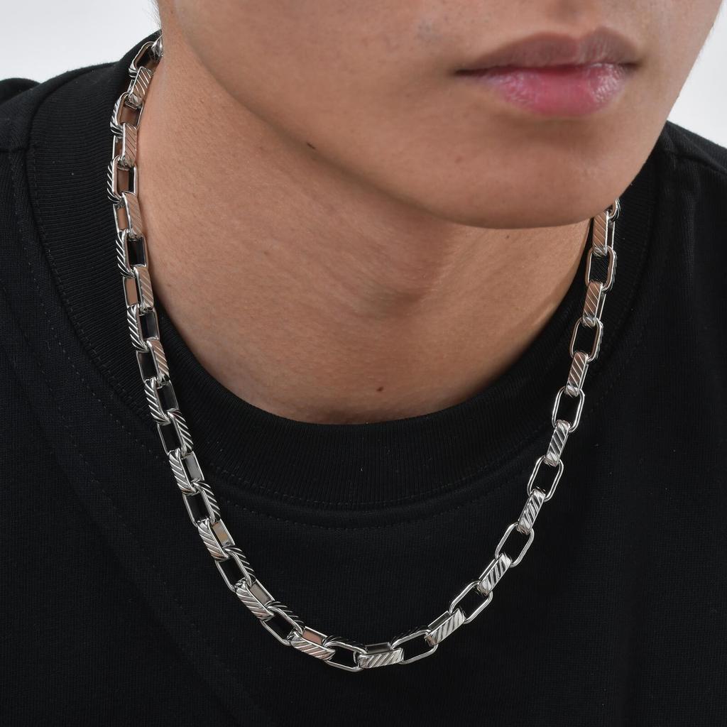 Chunky Embossed Chain Necklaces for Men Boys,Never Fade Stainless Steel Rectangle Chain Collar,Rock Punk Jewelry Gifts