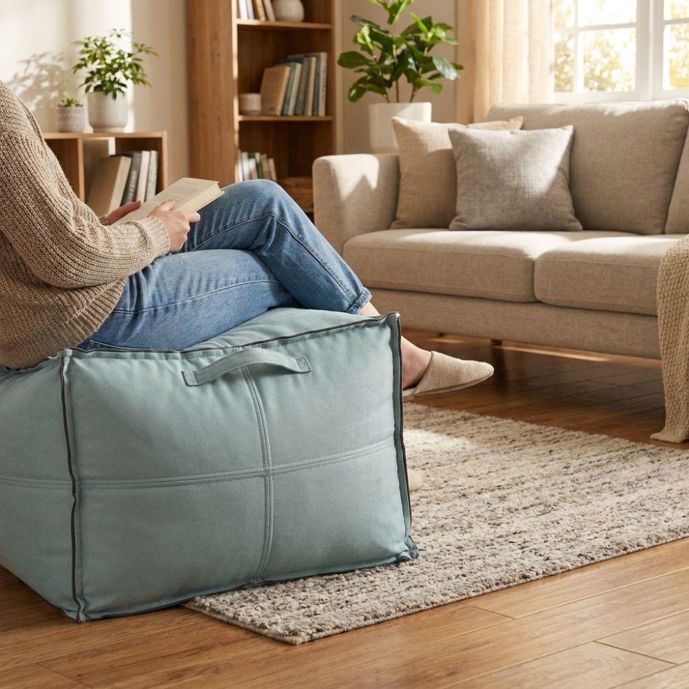Waterproof Square Pouf Cover PU Leather Ottoman Cover Sofa Footstool Cover Living Room
