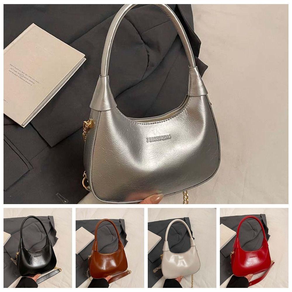 Handtasche mit großer Kapazität, Französische Unterarmtasche, Unifarben, Texturiert, Klassische PU Hobo-Tasche, Party