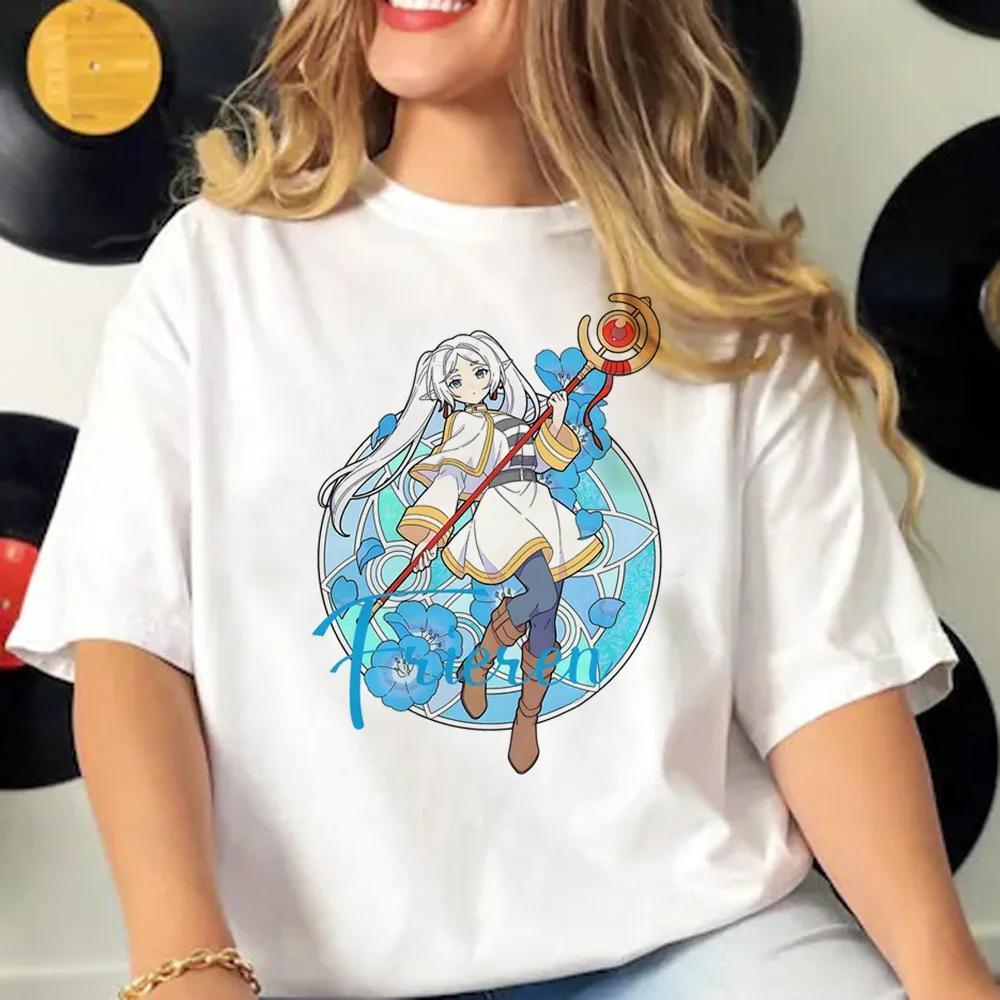 

Аниме женская футболка Frieren мультфильм 3D принт с коротким рукавом футболка женская Harajuku летняя одежда унисекс топы уличная одежда M
