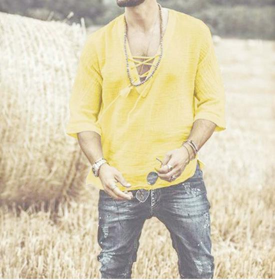 

Мужская футболка с коротким рукавом на шнуровке с люверсами, европейская и американская, 2025 год 2X Large жёлтый