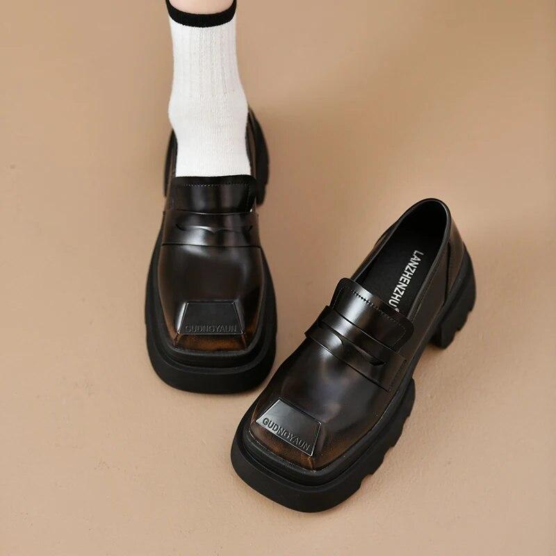 

Женские туфли-оксфорды на высоком каблуке, лакированные туфли на массивной платформе, женские лоферы без шнуровки, черные туфли Мэри Джейн в униформе Jk 40 чёрный