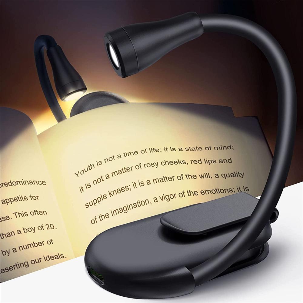 

USB Rechargeable Mini Book Light 3 Color Temperatures Dimmable Reading Light Clip on Book Lamp Portable LED Noverty Night Light чёрный
