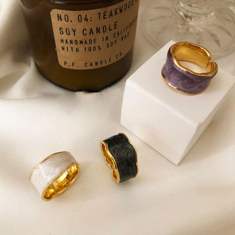 S925 Korean Fashion Enamel Drip Glaze Ring - Cool Style for Women & Students