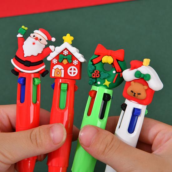 Christmas 4-Color Ballpoint Pen Set Santa Theme Click Pens Smooth Writing Ballpoint Pens for Holiday Gifting