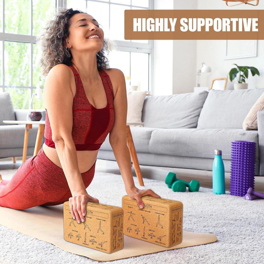 High-Density Cork Yoga Bricks for Adults - Dance Practice, Yoga Stretching & Leg Pressing Aid