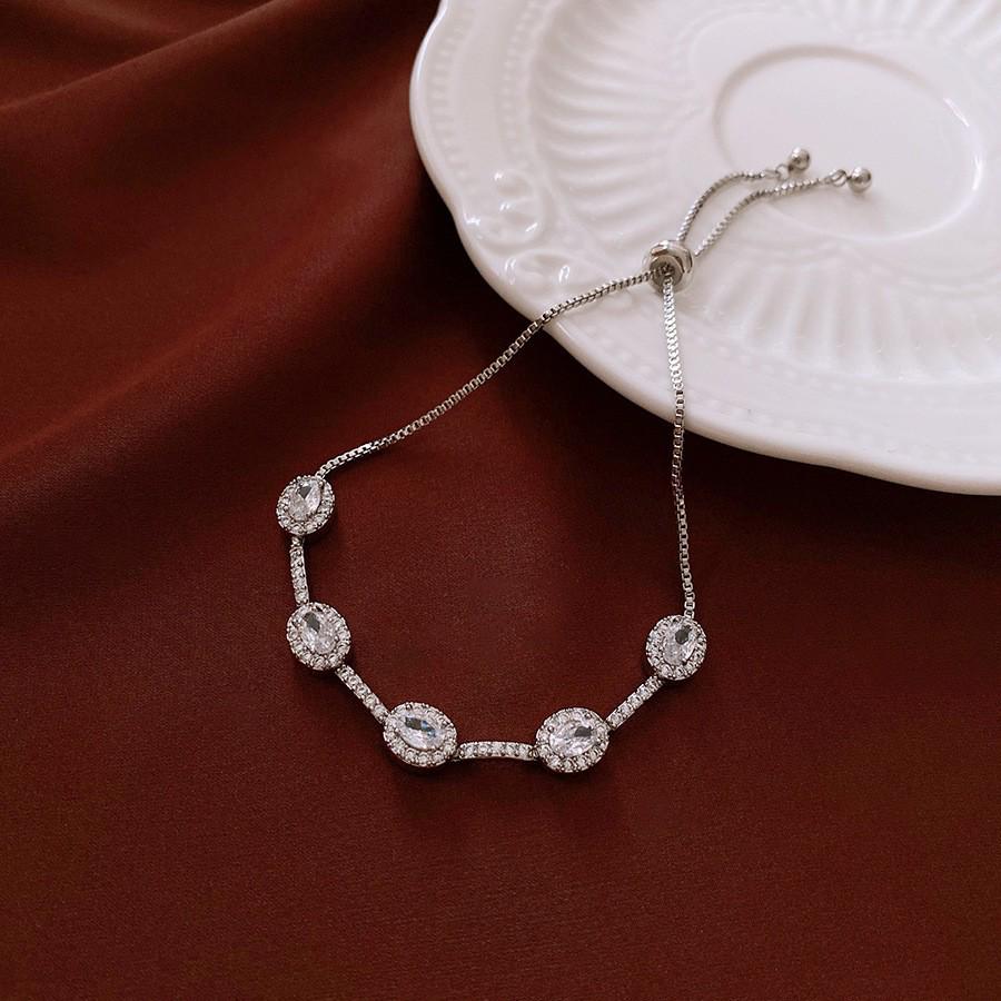 Bracelet à boucle ovale en zircon plaqué or 18 carats - Bijoux de luxe rétro européens et américains