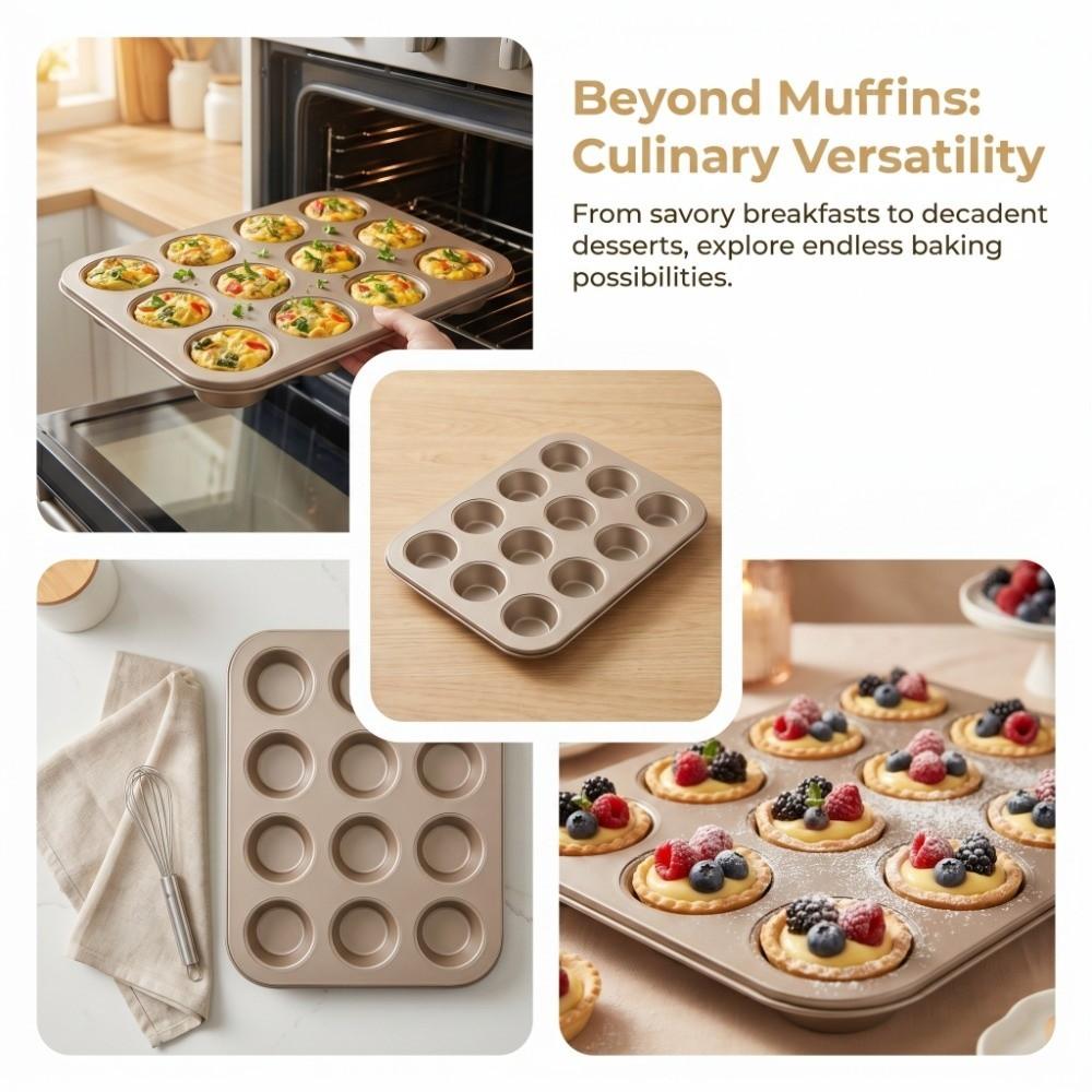 Stampo per Cupcake da 12 Tazze in Acciaio al Carbonio Teglia per Dolci Stampini per Crostatine Muffin Realizzazione Cupcakes