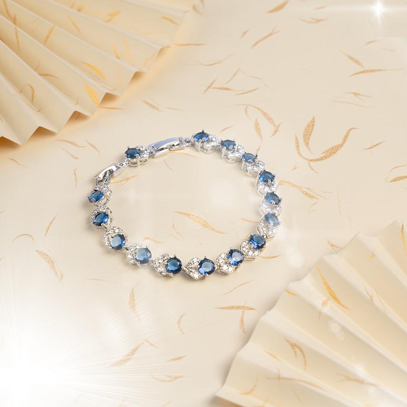 Brilliant Light Blue Cubic Zirconia Bracelets Silver Color Fashion CZ Tennis Bracelet for Women Engagement Party Jewelry Gifts