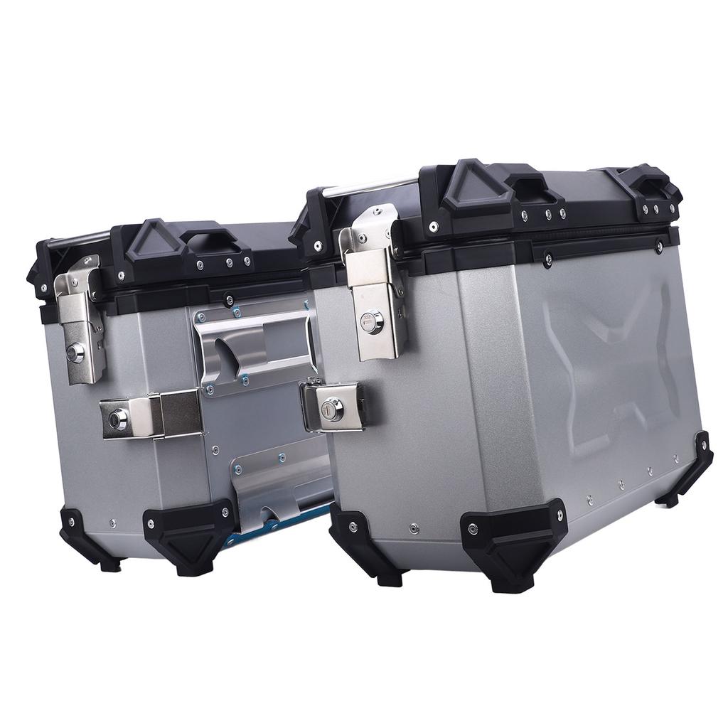 Motorcycle Side Case Universal Fit Aluminum Alloy 28L Left Right Hard Saddlebag Box with Support Rack Lock Handle for