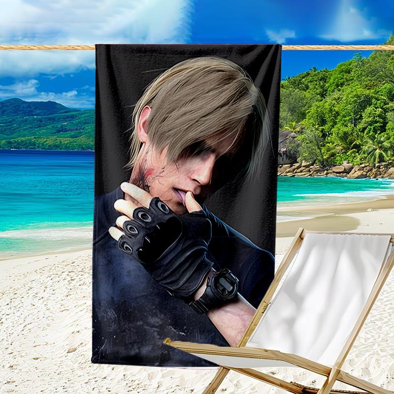 proof beach towel with a Resident Evil Leon S. Kennedy pattern - soft,absorbent,quick-drying,machine washable - perfect for swimming,camping,bathing